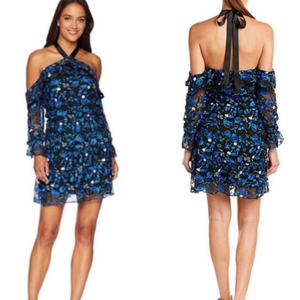 NWT ALEXIA ADMOR Royal Blue Floral Off The Shoulder Dress - Picture 3 of 10